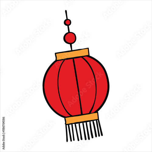 Red lantern chinese new year doodle illustration hand drawn
