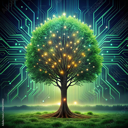 A conceptual illustration of an artificial intelligence tree, with branches