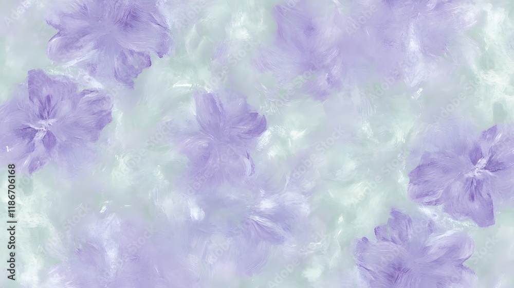 Fototapeta premium Elegant Floral Wallpaper in Pastel Lavender and Soft Green Hues