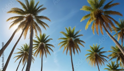 Wallpaper Mural A group of palm trees against a clear blue sky with the sun shining down on them, palm grove, peaceful atmosphere Torontodigital.ca