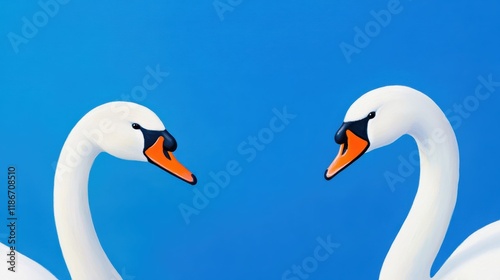 Two Elegant Swans Facing Each Other Against Blue Sky photo