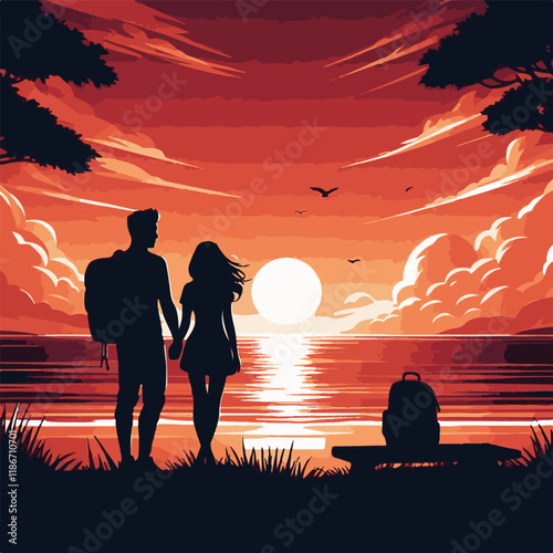 couple on the beach at sunset