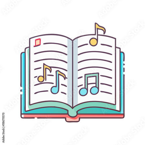 book and musical notes poetry or songbook vector icon, book day vector illustration - simple illustration of book and musical notes poetry or songbook perfect for logos, and book day-themed designs.