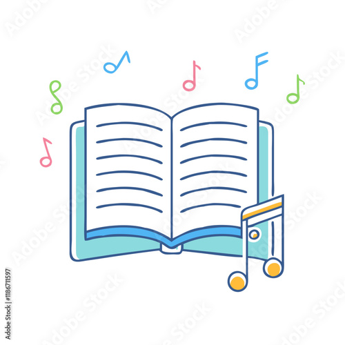 book and musical notes poetry or songbook vector icon, book day vector illustration - simple illustration of book and musical notes poetry or songbook perfect for logos, and book day-themed designs.