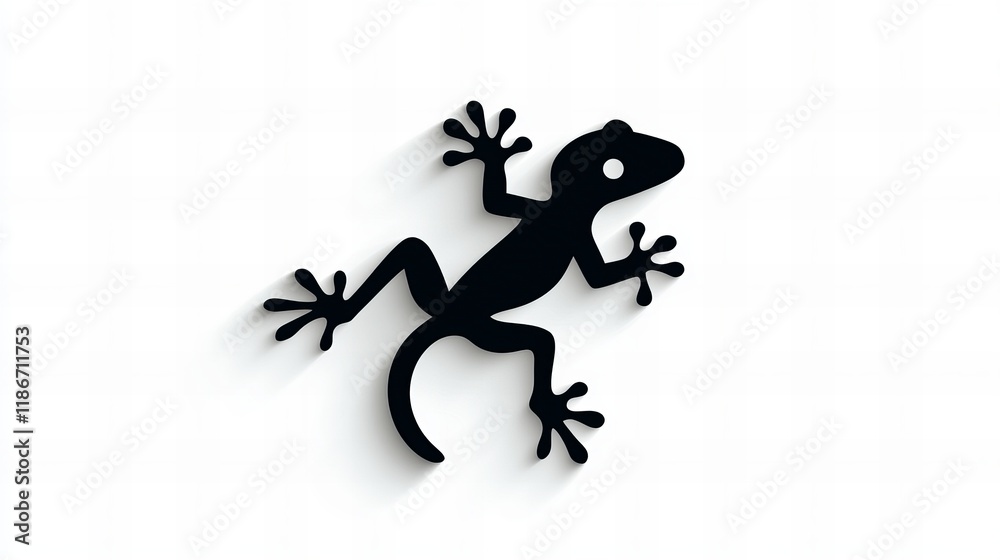 Obraz premium A minimalist black gecko silhouette on a white background. Simple, elegant, and striking.