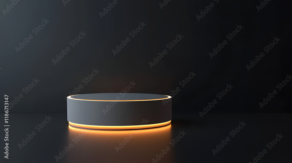 Realistic 3D White Cylindrical Podium with Luxury Gold Ring. Minimalist Mockup Pedestal for Abstract Product Displays and Stage Showcases.