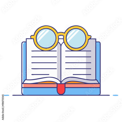 book with glasses perched vector icon, book day vector illustration - simple illustration of book with glasses perched perfect for logos, and book day-themed designs.