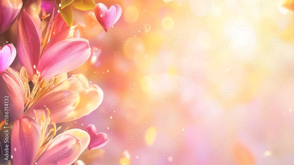 abstract blurred yellow background with flowers for Valentine's Day abstract blurred yellow background with flowers for Valentine's Day