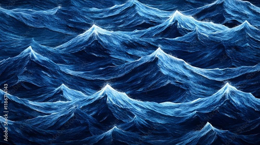 Obraz premium Seamless Pattern of Waves in Light and Dark Shades of Blue