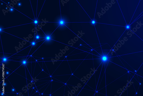 Abstract Digital Network with Glowing Nodes and Lines on a Night Technology Background