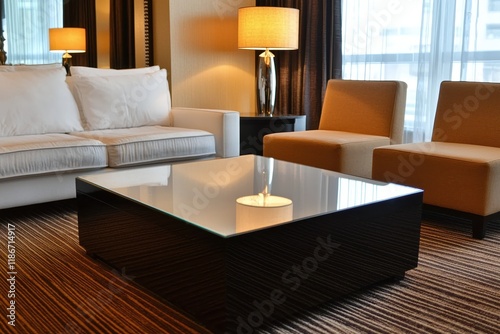 Modern Hotel Lounge Interior Design Elegant Sofa Chairs Table Lamps