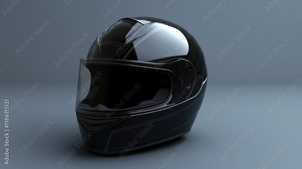 A close-up shot of a black motorcycle helmet on a gray background, suitable for use in action sports or racing themed designs A close-up shot of a black motorcycle helmet on a gray background, suitable for use in action sports or racing themed designs