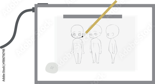 ライトボックスを使ってイラストをトレースしているイラスト素材