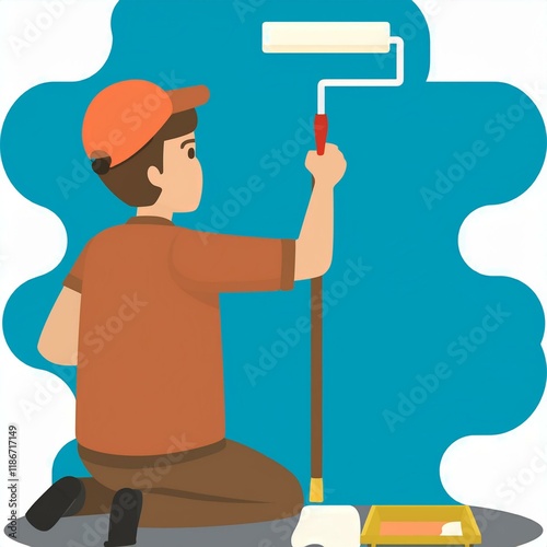 wall painter painting a wall, AI generated