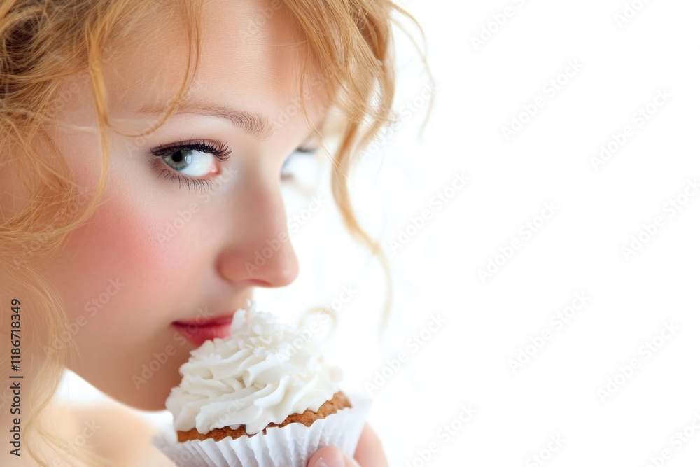 A person covering their face with a cupcake, great for humor and food-related concepts A person covering their face with a cupcake, great for humor and food-related concepts