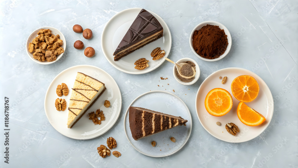 Assorted Cakes with Toppings on Plates Assorted Cakes with Toppings on Plates