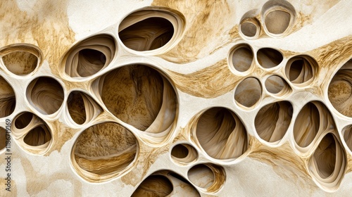 Fototapeta Naklejka Na Ścianę i Meble -  Abstract 3D beige porous organic structure background.