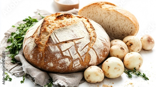 Wallpaper Mural A rustic Irish stew with turnips, isolated with a loaf of soda bread Torontodigital.ca