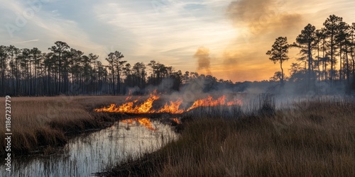 Prescribed burn techniques are essential for marshland habitat restoration, as a controlled burn can enhance the ecosystem through strategic fire in the marsh land. The controlled burn promotes
