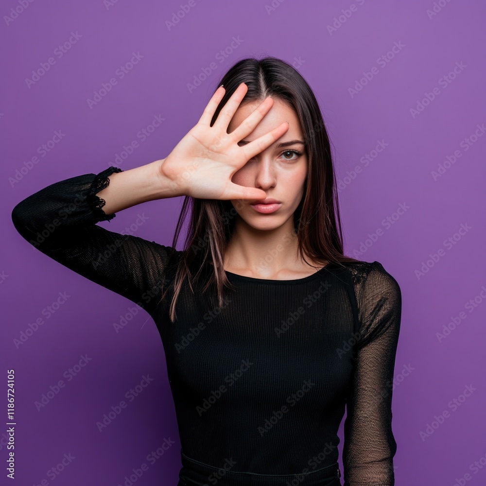 A young woman blocking out the view with her hands A young woman blocking out the view with her hands