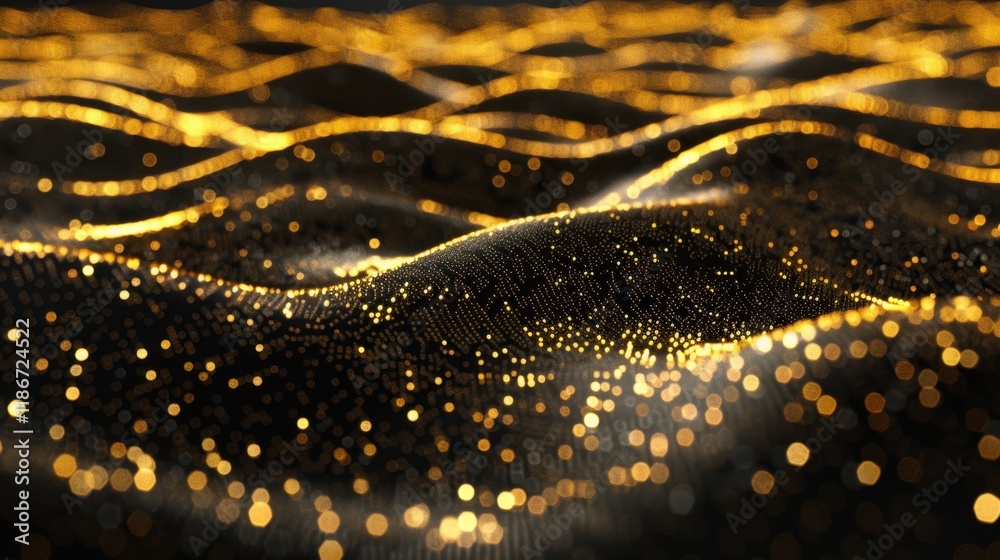 mesmerizing abstract landscape of golden waves, shimmering lights, and depth creates captivating visual experience. interplay of light and texture evokes sense of elegance and luxury mesmerizing abstract landscape of golden waves, shimmering lights, and depth creates captivating visual experience. interplay of light and texture evokes sense of elegance and luxury