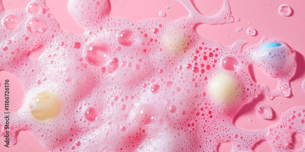 Foam bubbles create a playful scene on a pink background. This vibrant image captures the essence of foam bubbles, perfect for showcasing a fun cleaning service or froth party concept. Foam bubbles create a playful scene on a pink background. This vibrant image captures the essence of foam bubbles, perfect for showcasing a fun cleaning service or froth party concept.