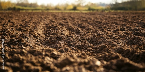 Freshly turned earth showcases recently plowed soil, highlighting the texture and richness of the recently plowed soil, ideal for farming and agricultural activities.