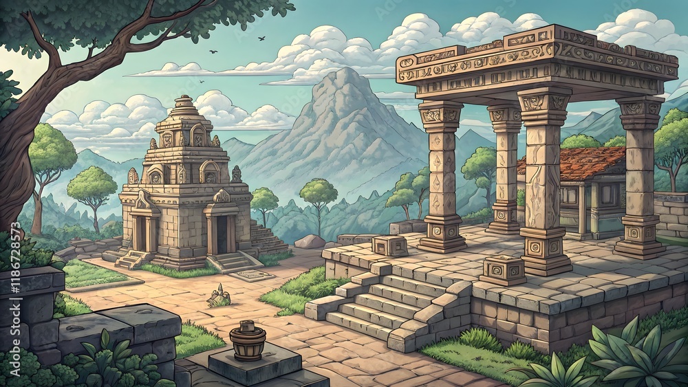 Obraz premium Asset for a mobile, browser, online, platform game background, 2d artwork design. Dungeon map illustration
