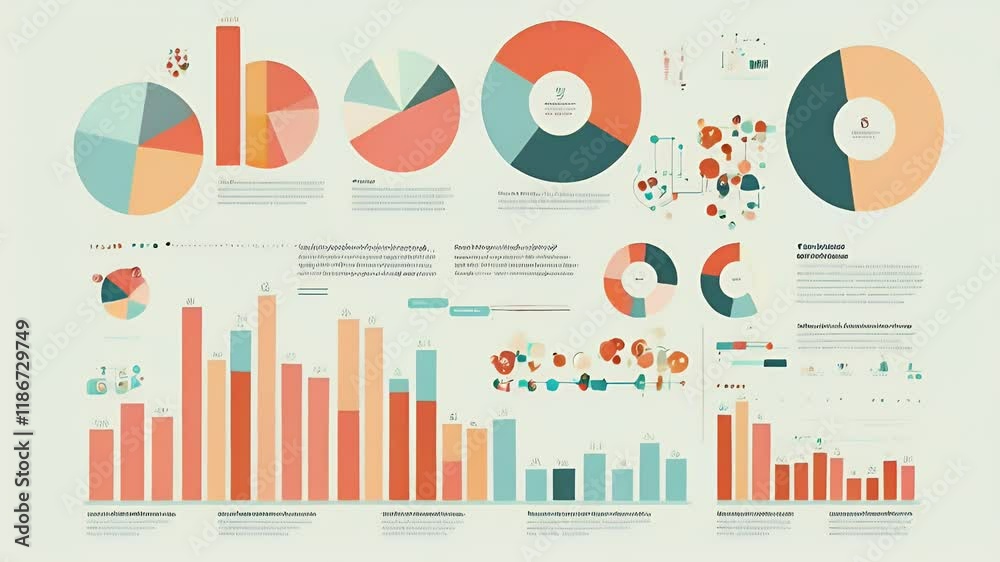 Data visualization infographic; charts, graphs, and statistics; pastel ...