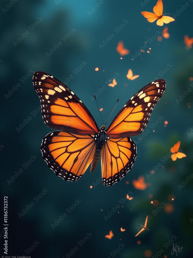 Fototapeta premium Butterflies Flying Out Of Darkness Represent Hope And Freedom, Symbolizing Optimism In The Face Of Adversity. 00002