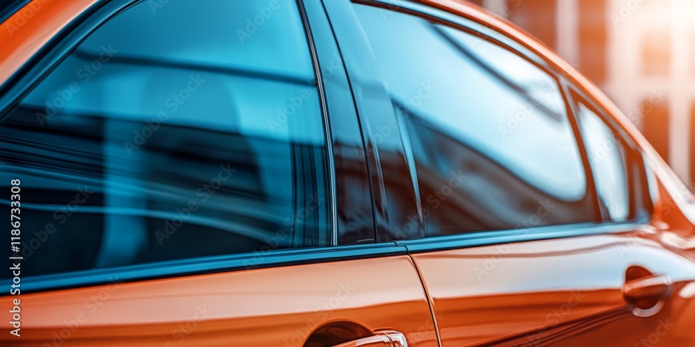 Side view of car window tint showcasing ceramic film that offers superior heat rejection and UV protection. This car tinting service ensures a stable color on the installed glass surface.