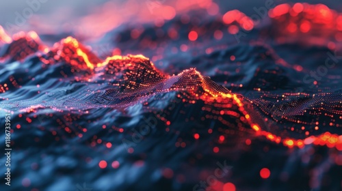 Wallpaper Mural Digital landscape with glowing red and blue waves, representing data visualization and technology. vibrant colors create dynamic and futuristic atmosphere Torontodigital.ca