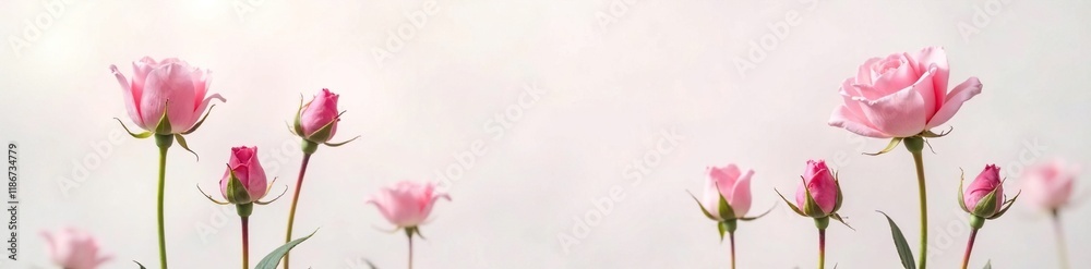 Pastel pink rose buds against a soft white background, pastel colors, rose buds, springtime Pastel pink rose buds against a soft white background, pastel colors, rose buds, springtime