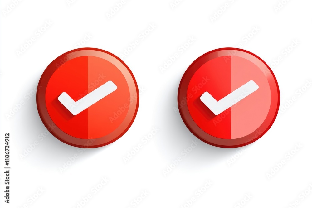 Two red buttons with white check marks Two red buttons with white check marks