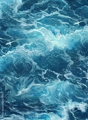 Pure blue turquoise water texture of the ocean sea with foam and waves