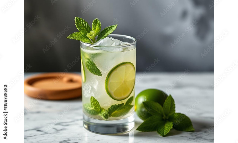 Fototapeta premium mojito cocktail: ice, lime, mint.