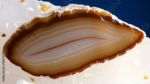 Sardonyx agate insert in crystalline quartz. Sardonyx is a banded variety of chalcedony (cryptocrystalline quartz), with straight and parallel layers alternating between Sard and Onyx. photo