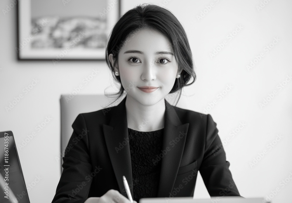 Professional Young Woman in Office Attire Smiling at Camera Professional Young Woman in Office Attire Smiling at Camera