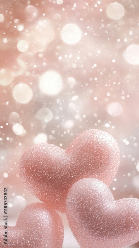 Fototapeta premium Shimmering pink hearts drifting across blurred glitter valentine background signaling romantic celebration