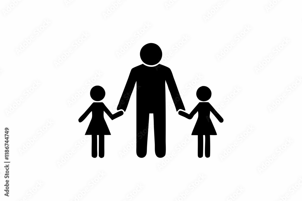 Silhouette Design of a Dad Holding Hands with Two Children in a Bold Family Love Theme Silhouette Design of a Dad Holding Hands with Two Children in a Bold Family Love Theme