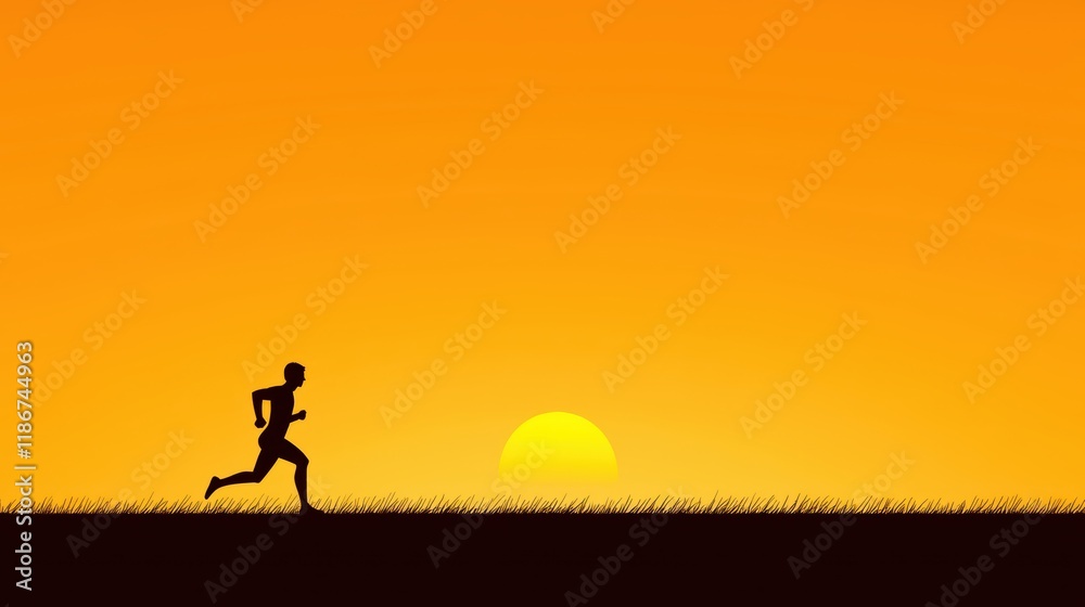 Silhouette of a Runner Against a Vibrant Orange Sunset Sky on a Scenic Horizon Silhouette of a Runner Against a Vibrant Orange Sunset Sky on a Scenic Horizon