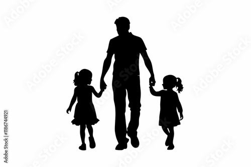 Silhouette Design of a Dad Holding Hands with Two Children in a Bold Family Love Theme