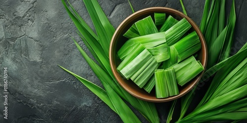 Pandan leaves are known for their fragrant aroma and medicinal properties. The use of pandan leaves in boiled water enhances both flavor and health benefits, highlighting pandan leaves versatility. photo