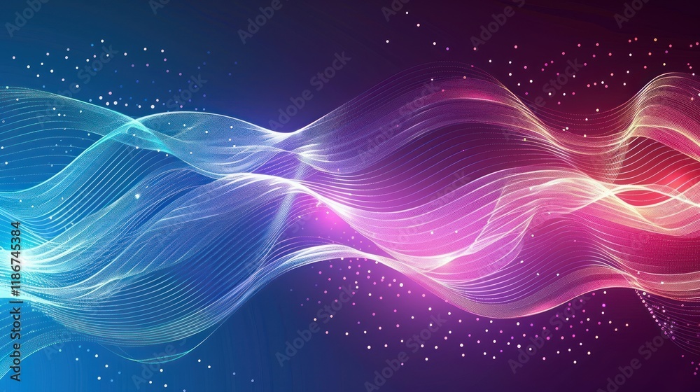 Fototapeta premium Abstract glowing wave background with vibrant colors and particles.