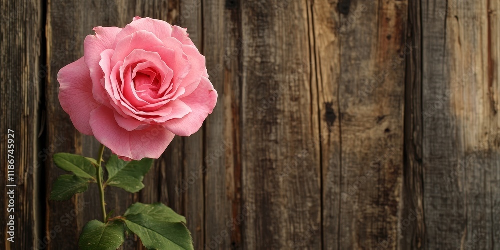 Pink rose blooming beside a rustic wooden wall, showcasing the natural beauty of the pink rose and its delicate petals against the textured backdrop of the wooden wall. Pink rose blooming beside a rustic wooden wall, showcasing the natural beauty of the pink rose and its delicate petals against the textured backdrop of the wooden wall.