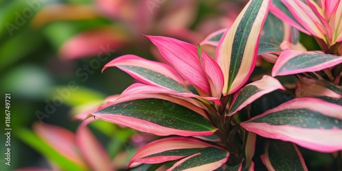 Discover the Cordyline Fruticosa, an evergreen flowering plant from the Asparagaceae family, commonly known as the ti plant, palm lily, or cabbage palm, showcasing its diverse appeal. photo