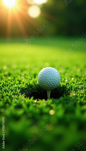 Golf ball marks on dewy grass under fading light, Troon, landscape, green photo