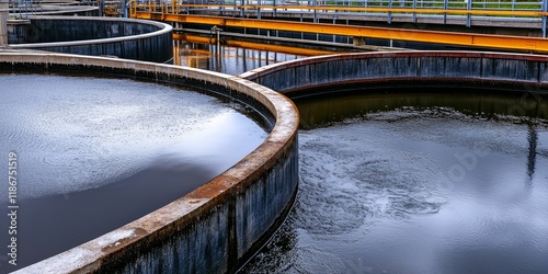 Obraz na płótnie Effluent management in a clarifier cistern system enhances efficiency in wastewater treatment plant operations. The clarifier cisterns system plays a crucial role in wastewater treatment. w salonie