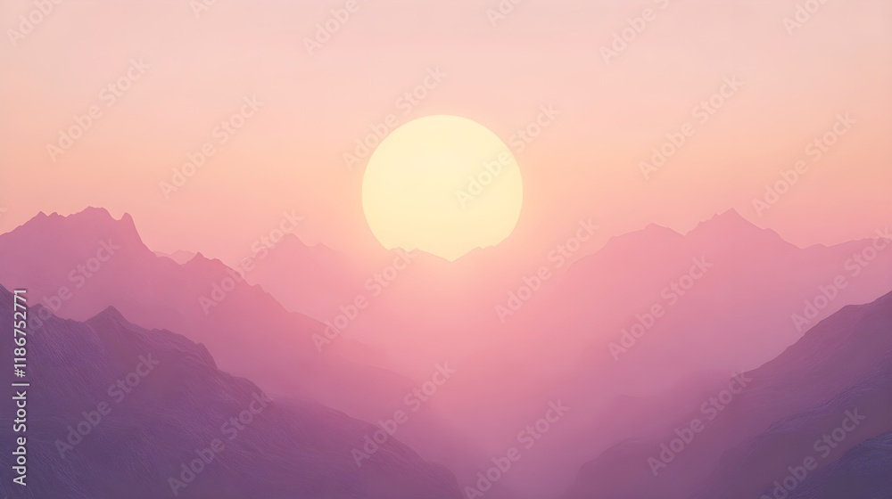 Soft Pink and Orange Gradient Sunrise Over Serene Mountain Landscape Soft Pink and Orange Gradient Sunrise Over Serene Mountain Landscape