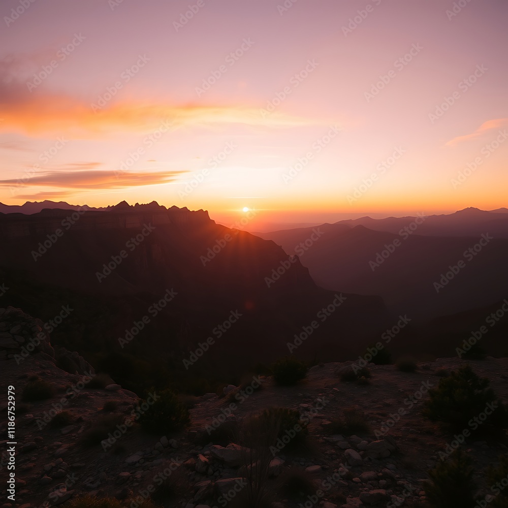 Majestic sunset over mountain range. Majestic sunset over mountain range.